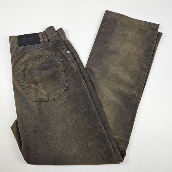 Boss Hugo Boss Montana Corduroy Pants Mens Size 32‎ X 34 Brown Slim Fit Stretch
